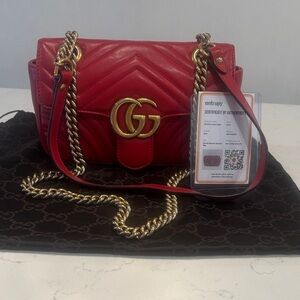 Gucci Red Matelassé Marmont Shoulder/Crossbody with Gold Hardware